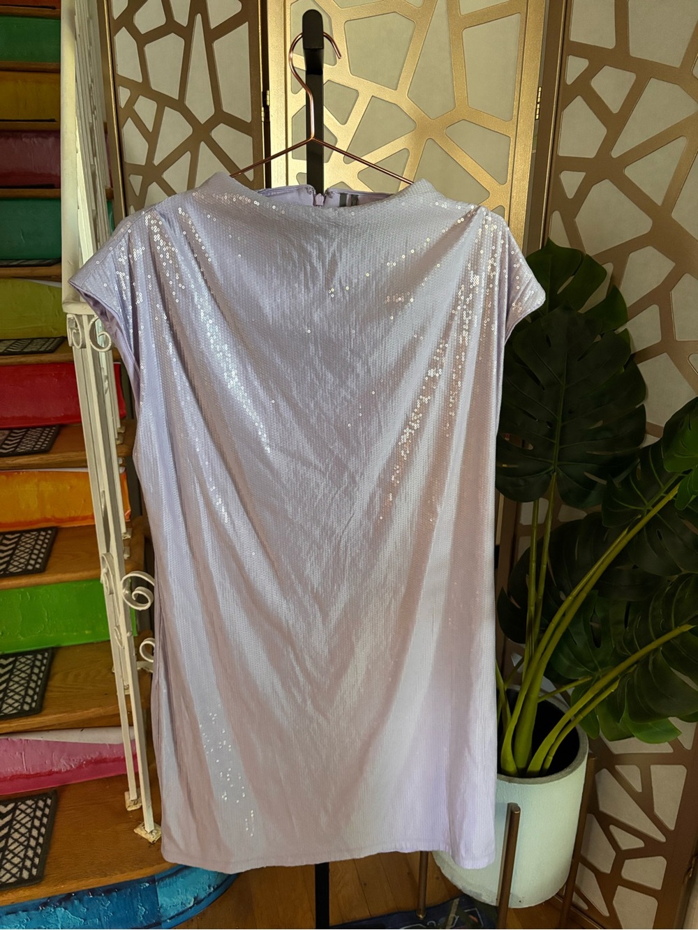 Anthropologie Lilac Sequin Shift Dress XL NWT Lavender Party Cocktail Dress